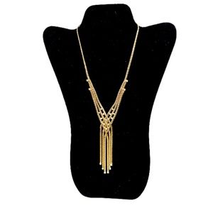 Vtg Gold Tone Herringbone Chain Rhinestone Tassel Necklace
